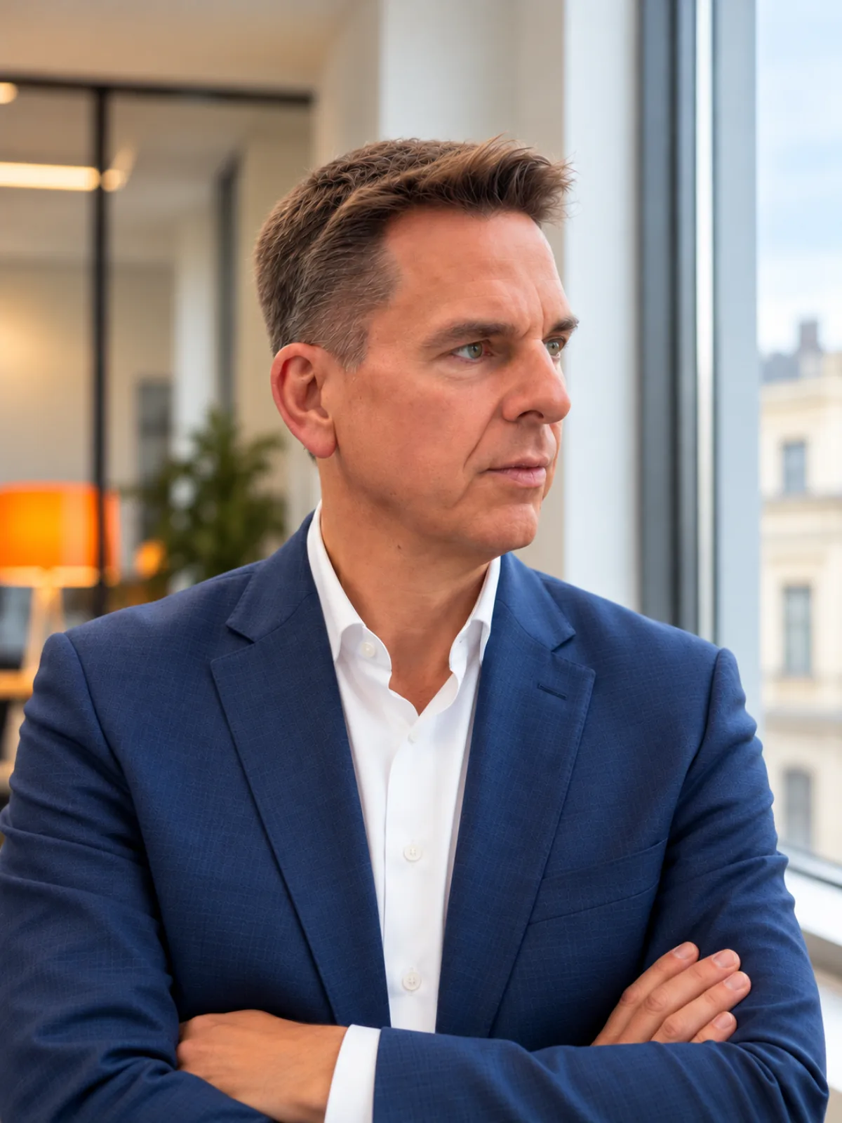 Der Geschäftsführer von ppc training, nachdenklich am Fenster