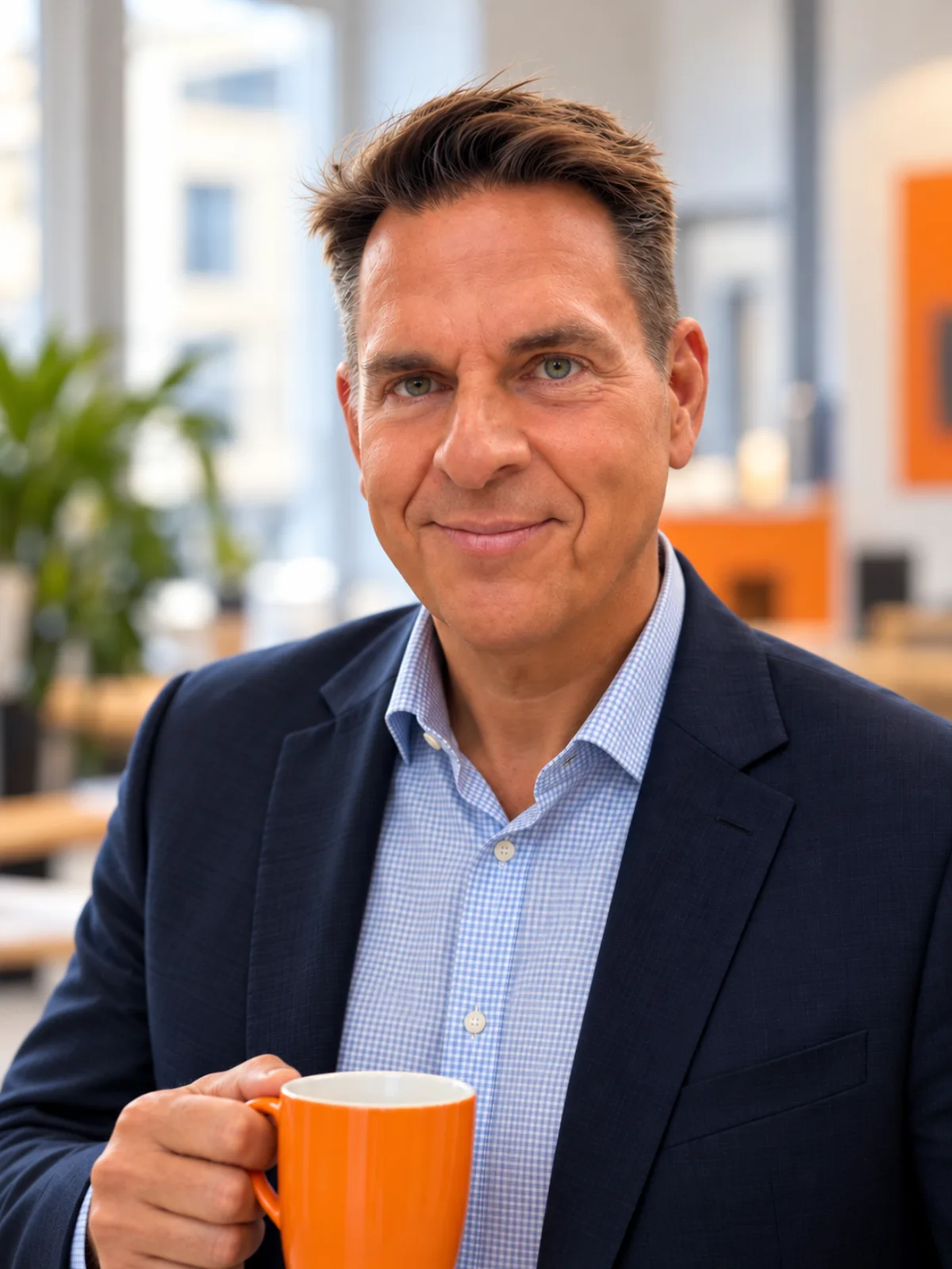 Der Geschäftsführer von ppc training mit einer Tasse im Gespräch